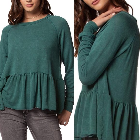 New PPLA Vintage Wash Acid wash Peplum Jersey Tee - Picture 9 of 10